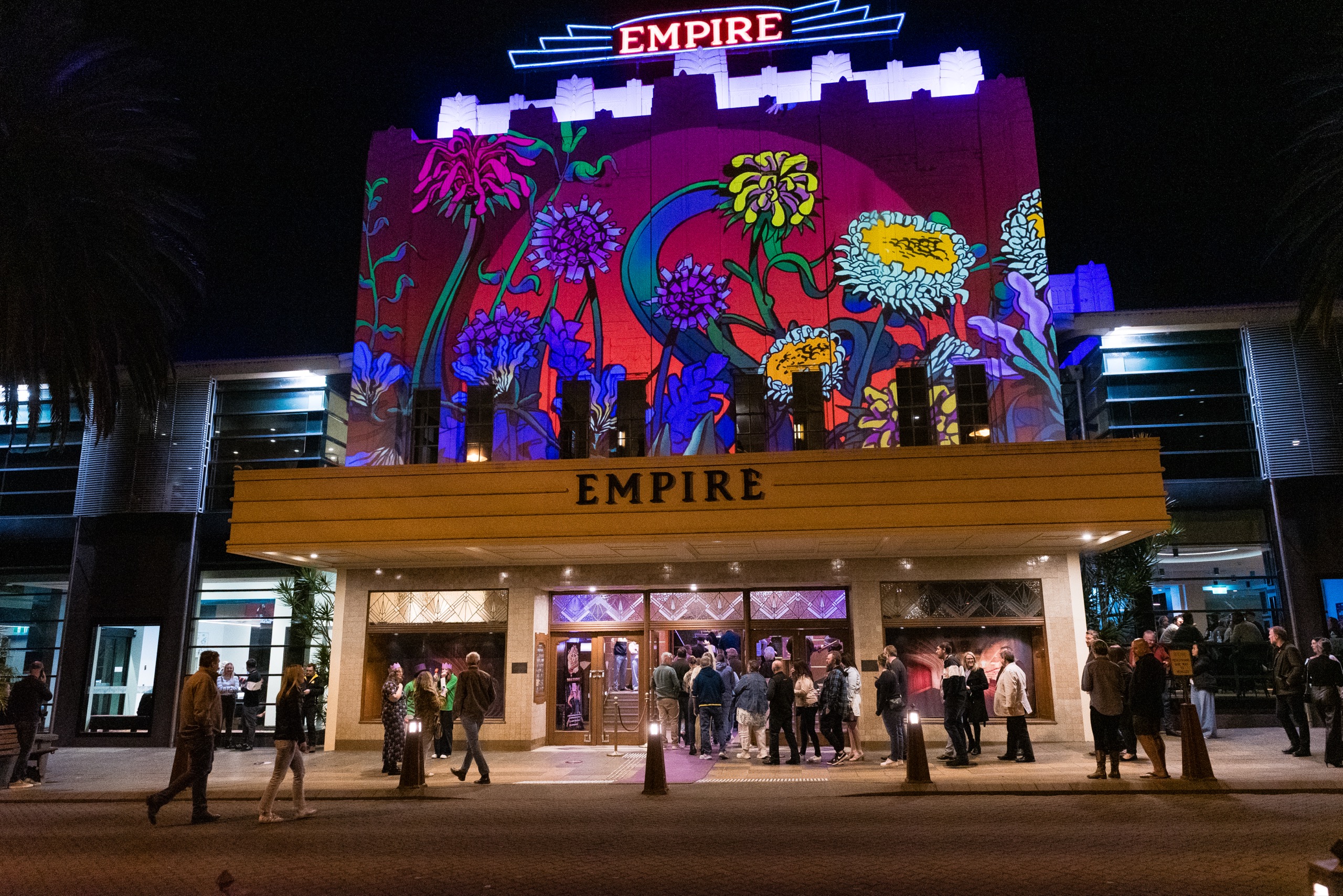 Phoebe Paradise's Where the Wildflowers Are, projected onto The Empire's façade.