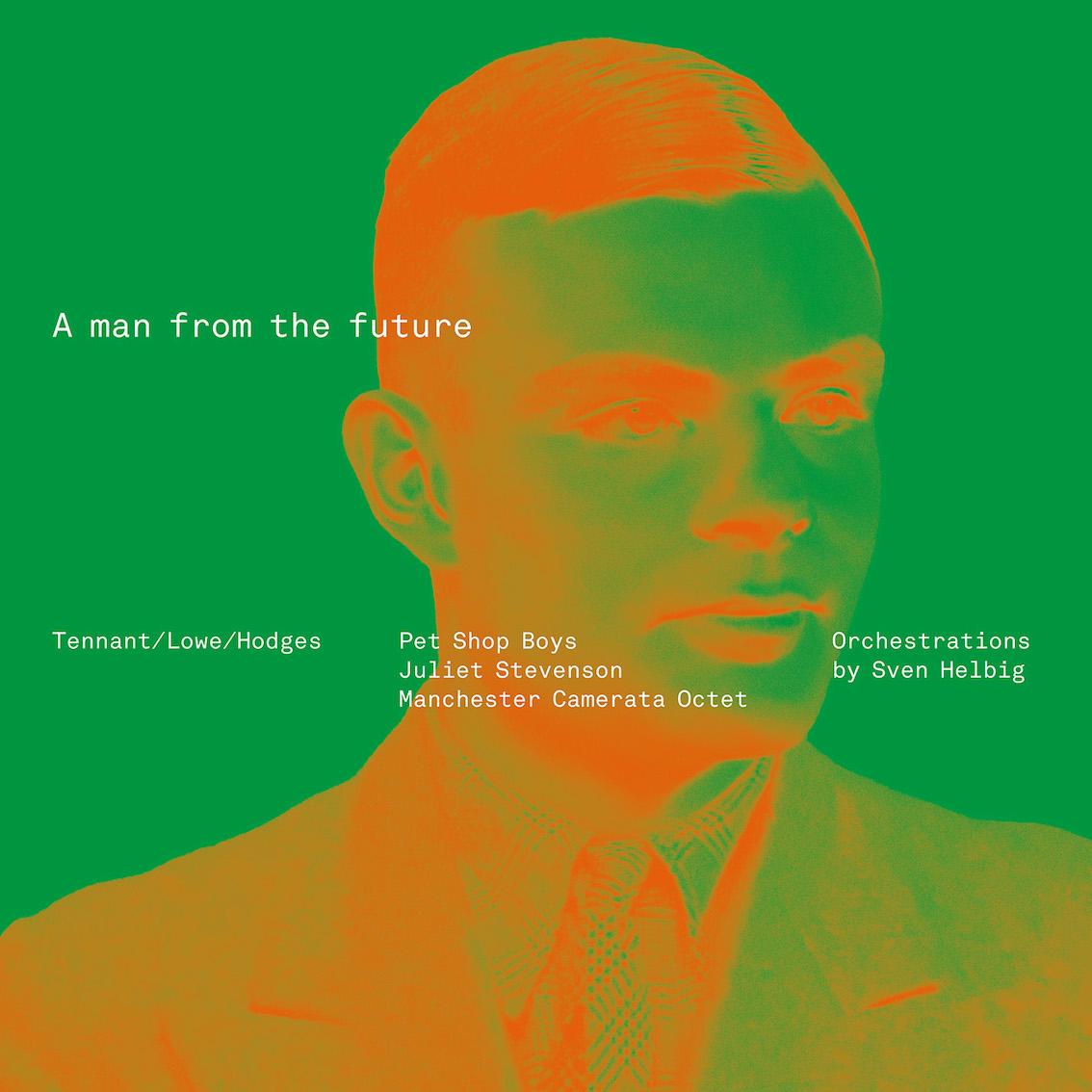 Album cover art for Pet Shop Boys' A Man from the Future, a duotone portrait of Alan Turing